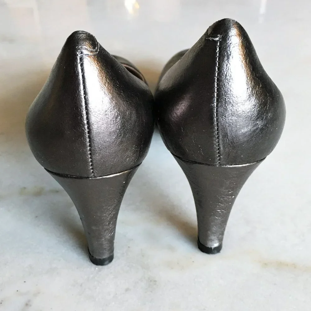Worn 1x! Marc Jacobs pewter metallic shiny foil pumps high heel shoes 6.5 / 36.5 - Picture 3 of 8